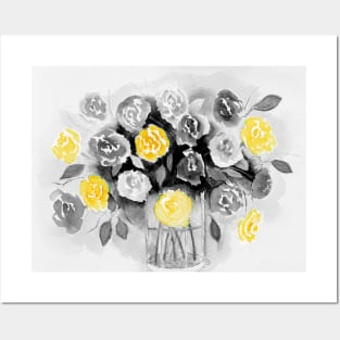 Loose Roses Still Life in Selective Color Yellow Posters and Art